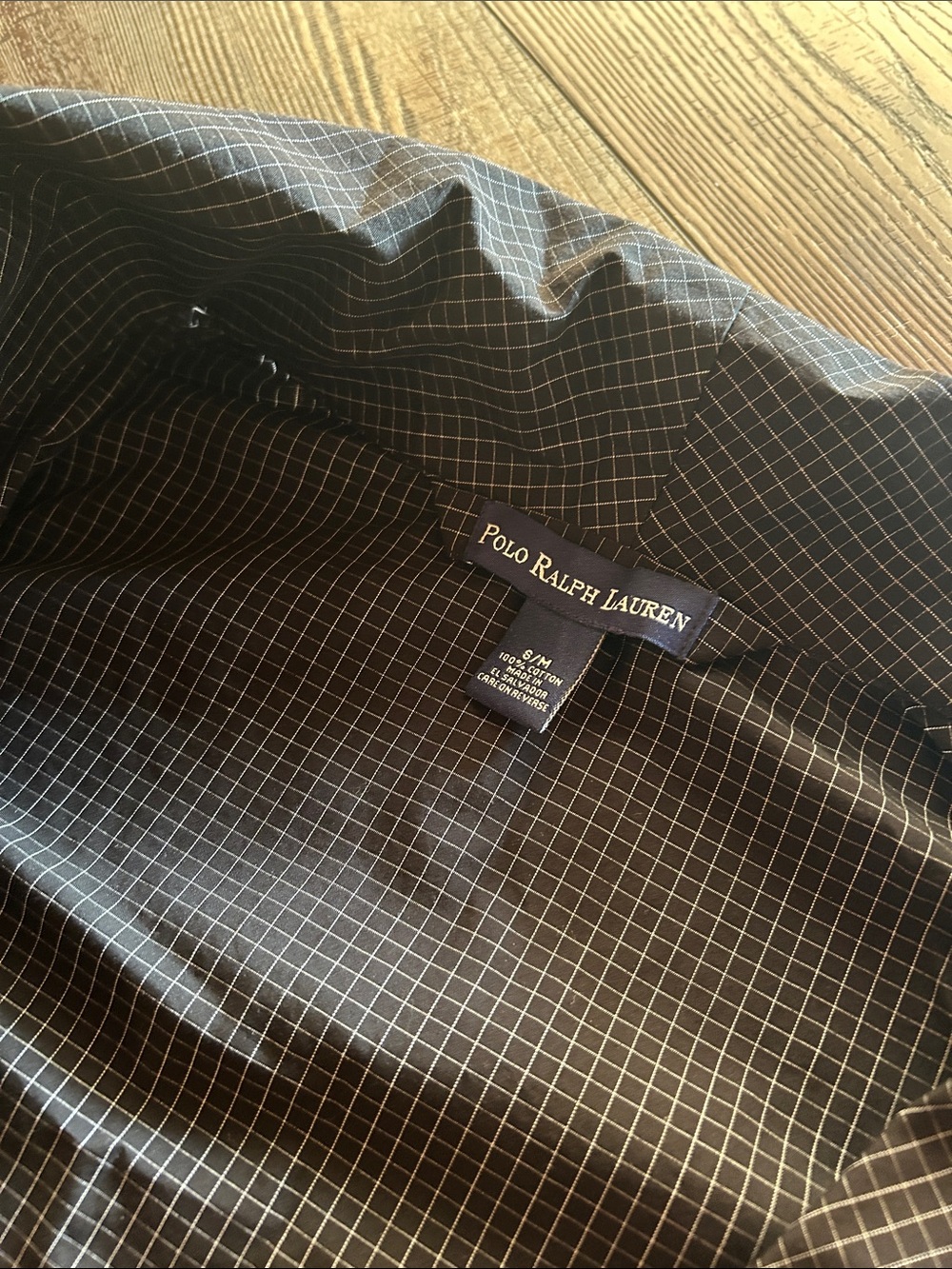Polo by Ralph Lauren Black Robe with White Windowpane Grid 100% Cotton
